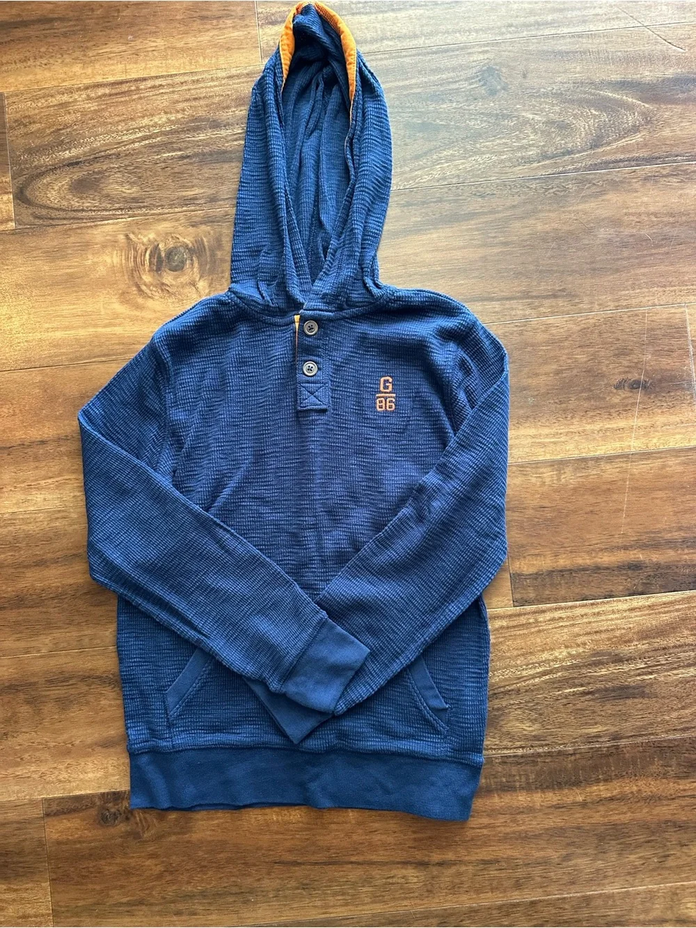 GAP Navy Hooded Pullover with Orange Lining and Accent